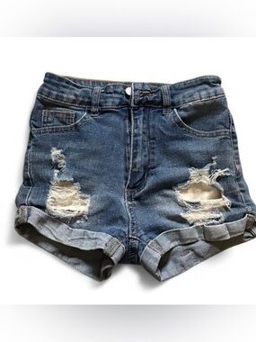 American Eagle Mid-Rise Distressed Denim Shorts - Blue